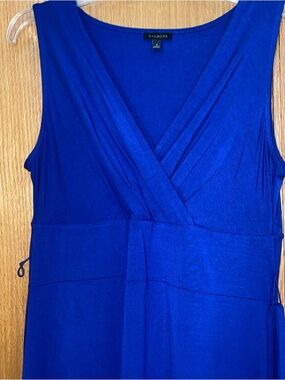 Talbots Midi Dress Size Small Blue Belted Sleeveless Stretch V Neck Fit & Flare